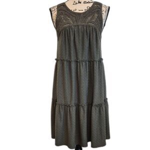 Spense Olive Green Swiss Dot Crochet Midi Dress S Boho Tiered Keyhole Back